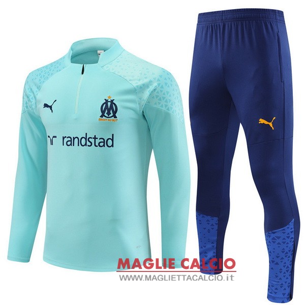 felpa da allenamento bambino set completo marseille 2023-2024 verde blu