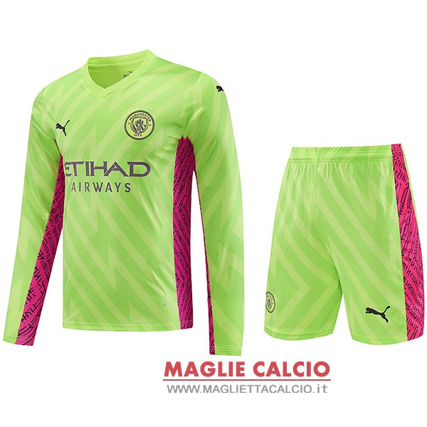 nuova divisione magliette portiere manica lunga manchester city set completo uomo 2023-2024 I verde