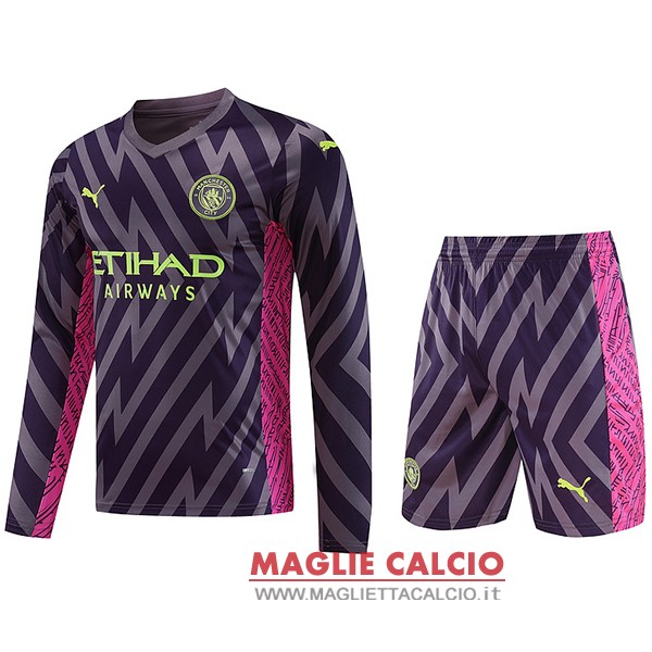 nuova divisione magliette portiere manica lunga manchester city set completo uomo 2023-2024 purpureo