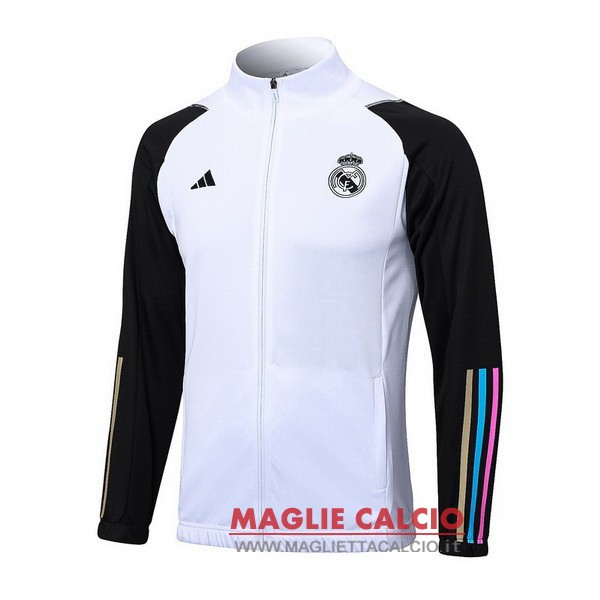 nuova ropa deportiva con cremallera larga bianco nero real madrid 2023 2024