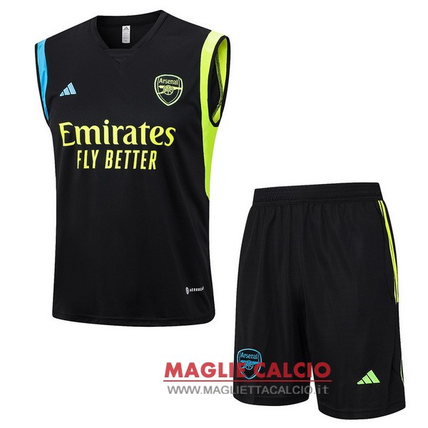 nuova formazione senza maniche set completo magliette arsenal 2023-2024 nero I verde