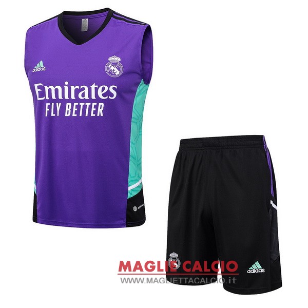 nuova sin mangas magliette set completo real madrid formazione 2023-2024 purpureo verde