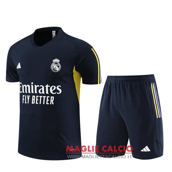 nuova magliette set completo real madrid formazione 2023-2024 blu navy giallo