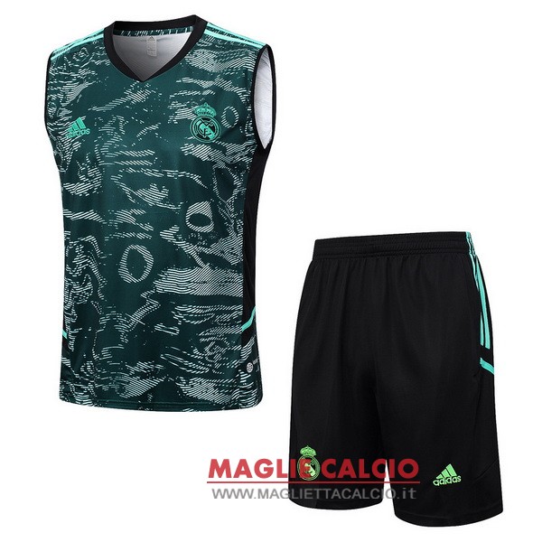 nuova sin mangas magliette set completo real madrid formazione 2023-2024 verde nero