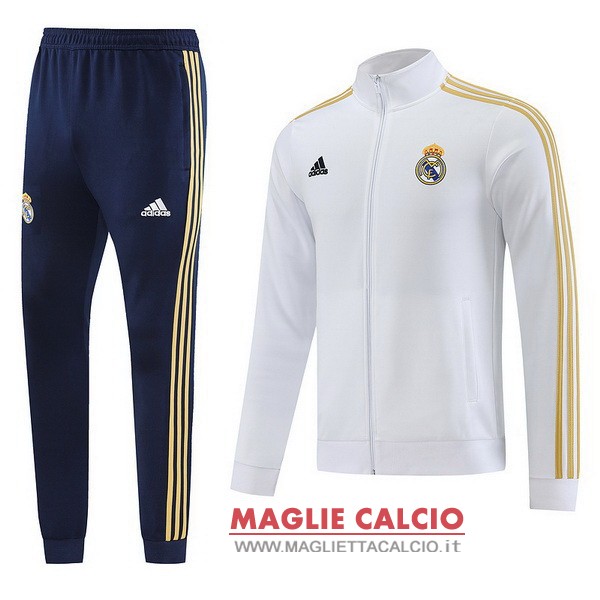 nuova real madrid insieme completo bianco blu giallo giacca lunga zip 2023-2024