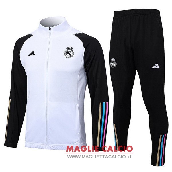 nuova real madrid insieme completo bianco nero giacca lunga zip 2023-2024