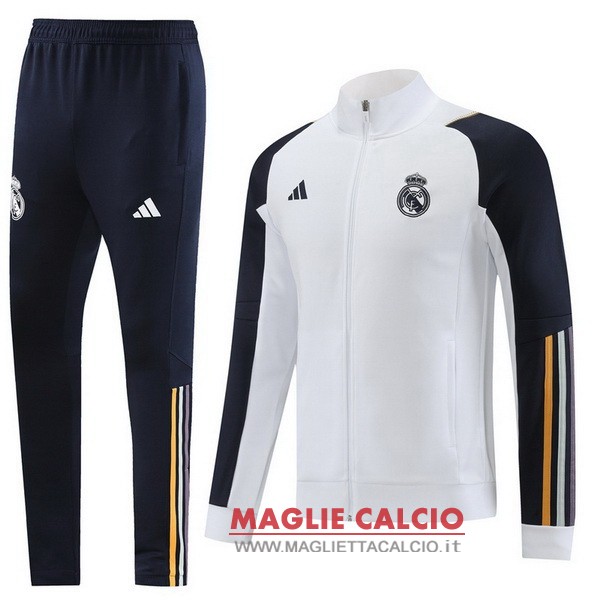 nuova real madrid insieme completo blu navy bianco giacca lunga zip 2023-2024