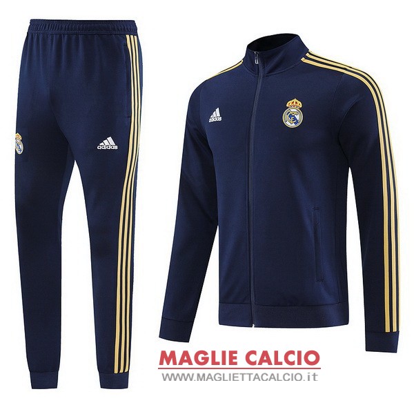 nuova real madrid insieme completo blu navy giallo giacca lunga zip 2023-2024