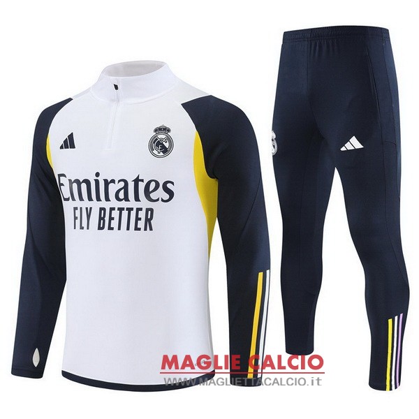 felpa da allenamento bambino set completo real madrid 2023-2024 bianco blu