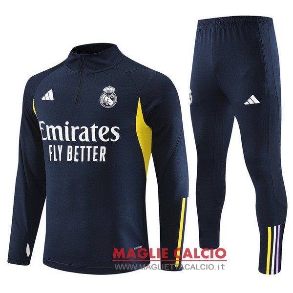 felpa da allenamento bambino set completo real madrid 2023-2024 blu navy giallo