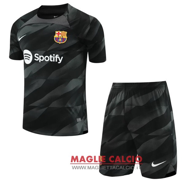 nuova portiere magliette barcellona set completo bambino 2023-2024 nero