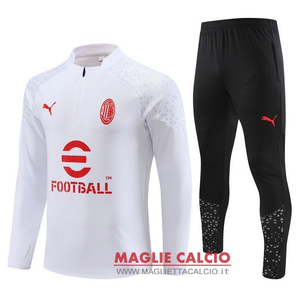 nuova ac milan insieme completo bianco nero rosso felpa da allenamento 2023-2024