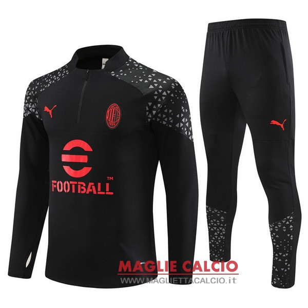 nuova ac milan insieme completo nero rosso felpa da allenamento 2023-2024