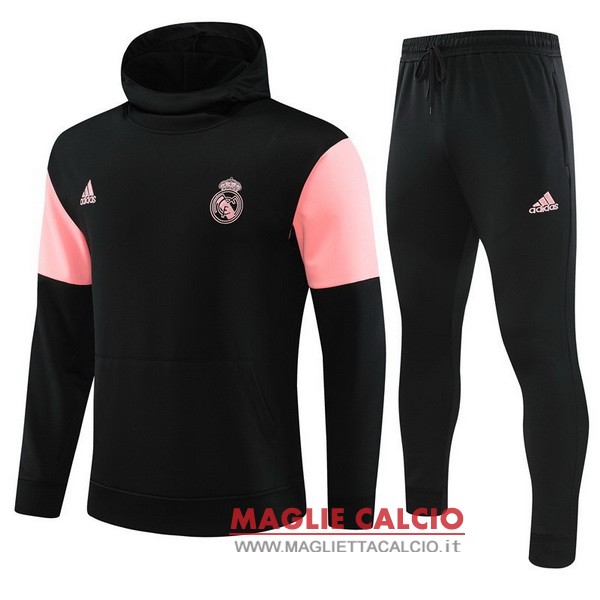 nuova real madrid insieme completo rosa nero giacca felpa cappuccio 2023-2024