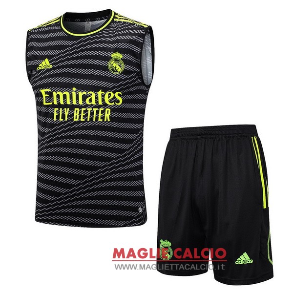 nuova sin mangas magliette set completo real madrid formazione 2023-2024 verde grigio nero.