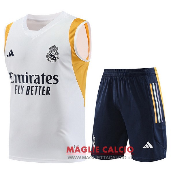 nuova sin mangas magliette set completo real madrid formazione 2023-2024 bianco giallo blu