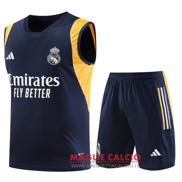 nuova sin mangas magliette set completo real madrid formazione 2023-2024 blu navy I giallo