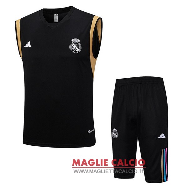 nuova sin mangas magliette set completo real madrid formazione 2023-2024 nero giallo