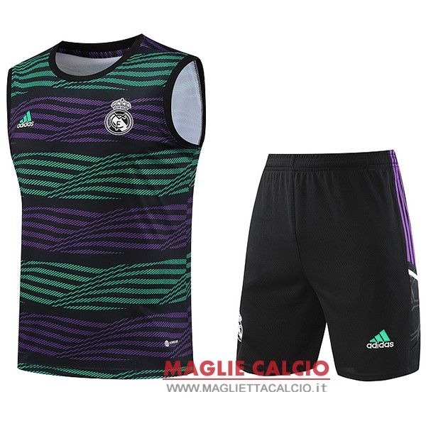 nuova sin mangas magliette set completo real madrid formazione 2023-2024 purpureo verde nero