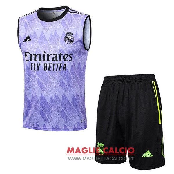 nuova sin mangas magliette set completo real madrid formazione 2023-2024 purpureo nero verde