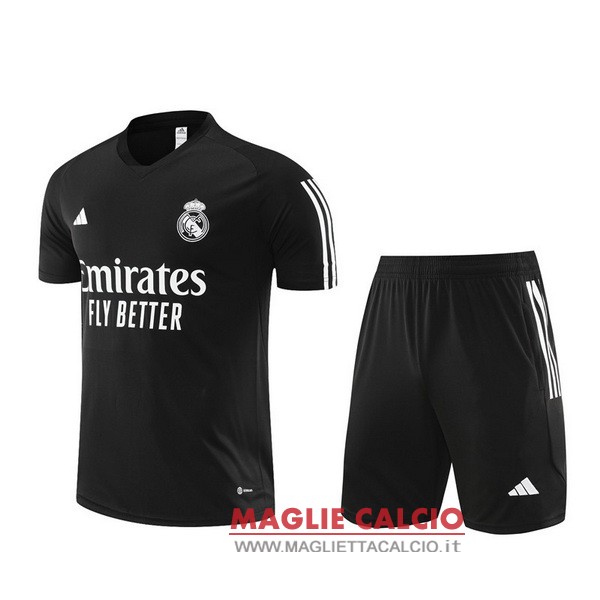 nuova magliette set completo real madrid formazione 2023-2024 nero