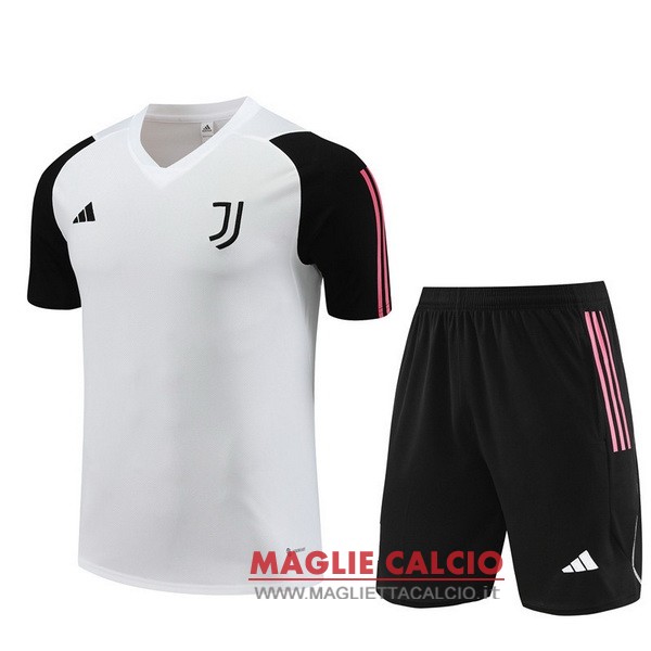 formazione bambino set completo maglia juventus 2023-2024 bianco nero rosa