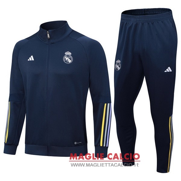 nuova real madrid insieme completo blu navy I giallo giacca lunga zip 2023-2024