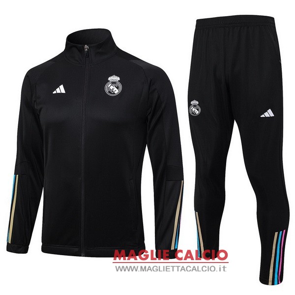 nuova real madrid insieme completo nero giacca lunga zip 2023-2024