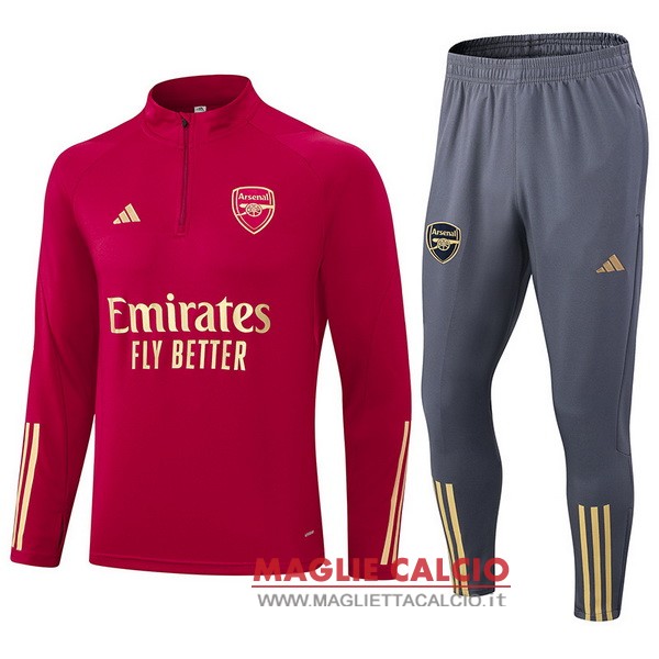 nuova arsenal insieme completo rosso grigio felpa da allenamento 2023-2024