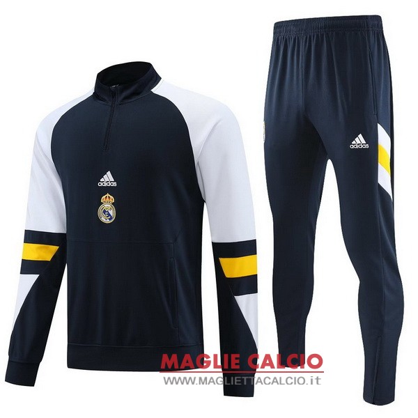 nuova real madrid insieme completo bianco blu giallo giacca lunga zip 2023-2024