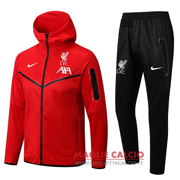 nuova liverpool insieme completo rosso nero giacca felpa cappuccio 2022-2023