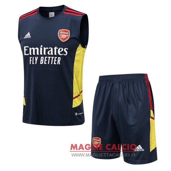 nuova formazione senza maniche set completo magliette arsenal 2022-2023 blu navy giallo