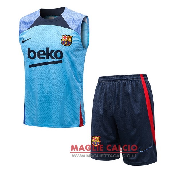 nuova formazione set completo divisione senza maniche magliette barcelona 2022-2023 blu verde