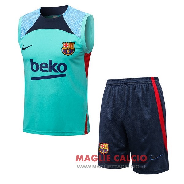 nuova formazione set completo divisione senza maniche magliette barcelona 2022-2023 blu verde