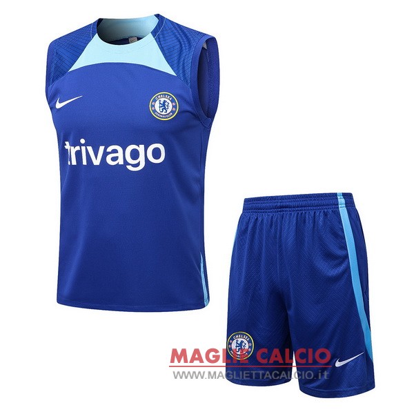 nuova magliette chelsea formazione senza maniche set completo 2022-2023 blu bianco