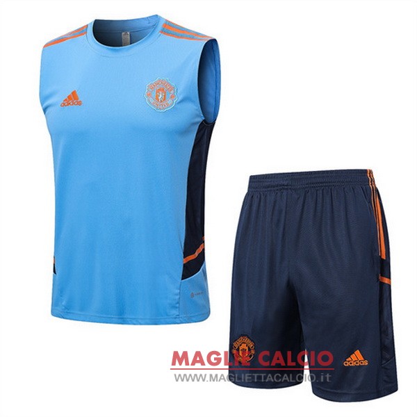 nuova formazione senza maniche set completo divisione magliette manchester united 2022-2023 blu luce