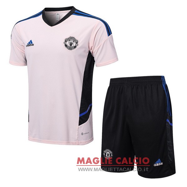 nuova formazione set completo divisione magliette manchester united 2022-2023 rosa nero