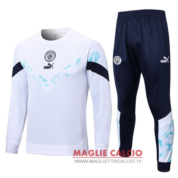 nuova manchester city insieme completo bianco blu navy giacca 2022-2023