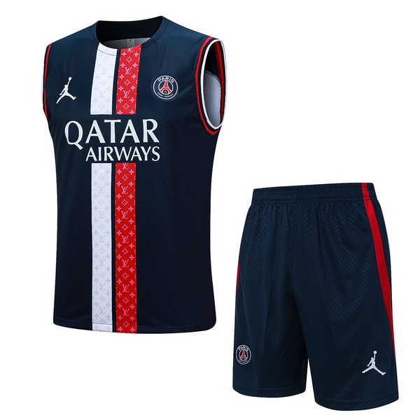 nuova sin mangas magliette set completo paris saint germain formazione 2023-2024 blu navy rosso bianco