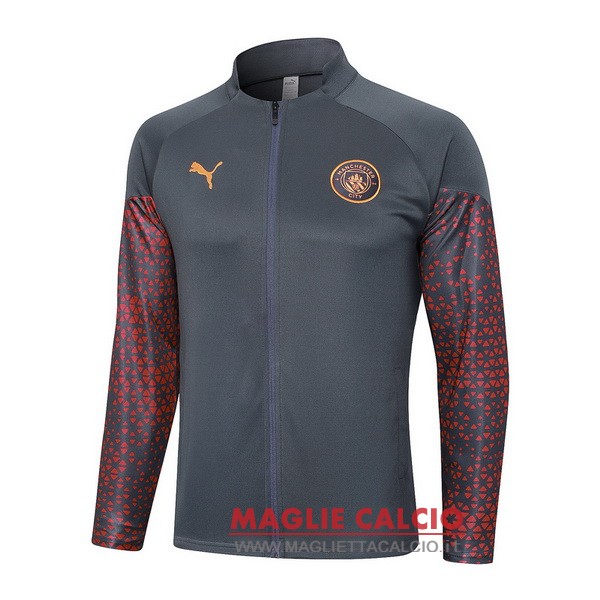 nuova manchester city grigio rosso giacca lunga zip 2023-2024