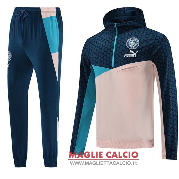 nuova manchester city blu navy rosa insieme completo giacca felpa cappuccio 2023-2024