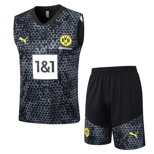 nuova formazione senza maniche set completo divisione magliette borussia dortmund 2023-2024 nero grigio