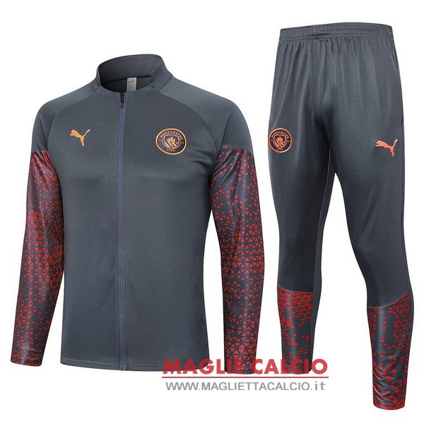 nuova manchester city grigio rosso insieme completo giacca lunga zip 2023-2024