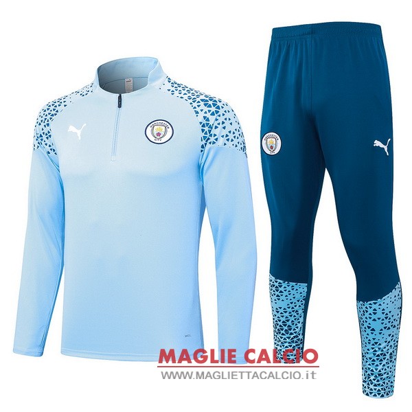 nuova manchester city insieme completo blu luce felpa da allenamento 2023-2024