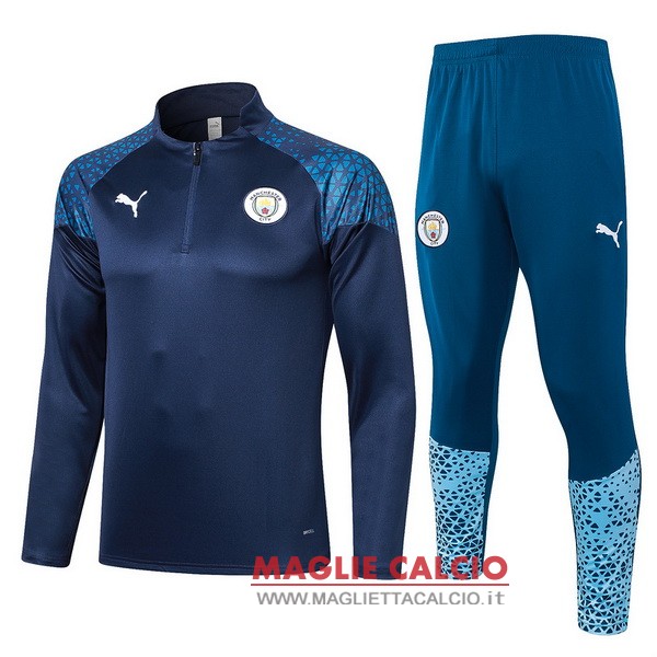 nuova manchester city insieme completo blu navy felpa da allenamento 2023-2024