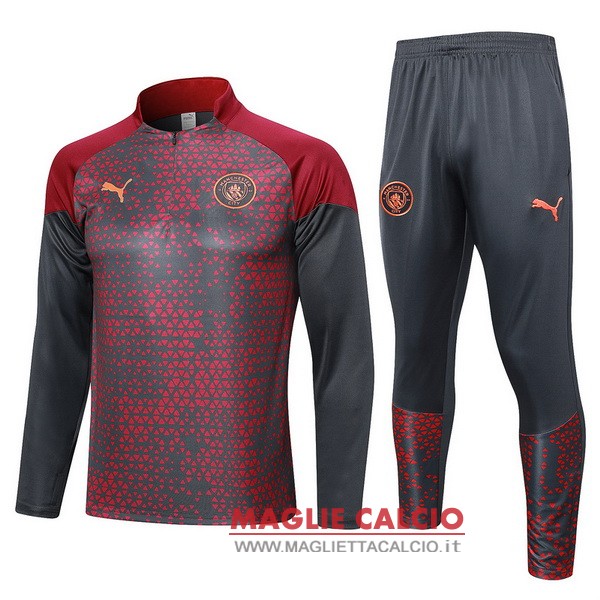 nuova manchester city insieme completo rosso grigio felpa da allenamento 2023-2024