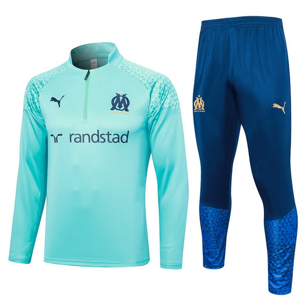 felpa da allenamento bambino set completo marseille 2023-2024 blu verde