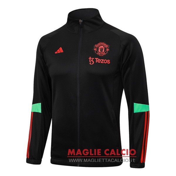 nuova manchester united nero rosso verde giacca lunga zip 2023-2024