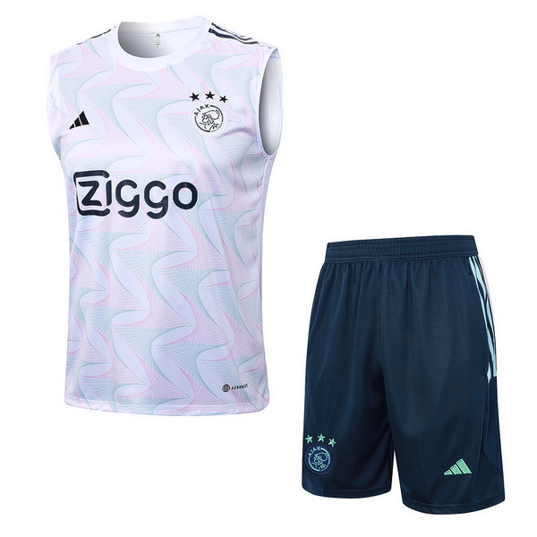 nuova senza maniche formazione set completo divisione magliette ajax 2023-2024 bianco blu navy