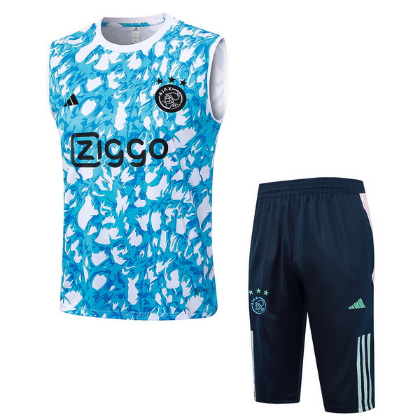 nuova senza maniche formazione set completo divisione magliette ajax 2023-2024 blu bianco